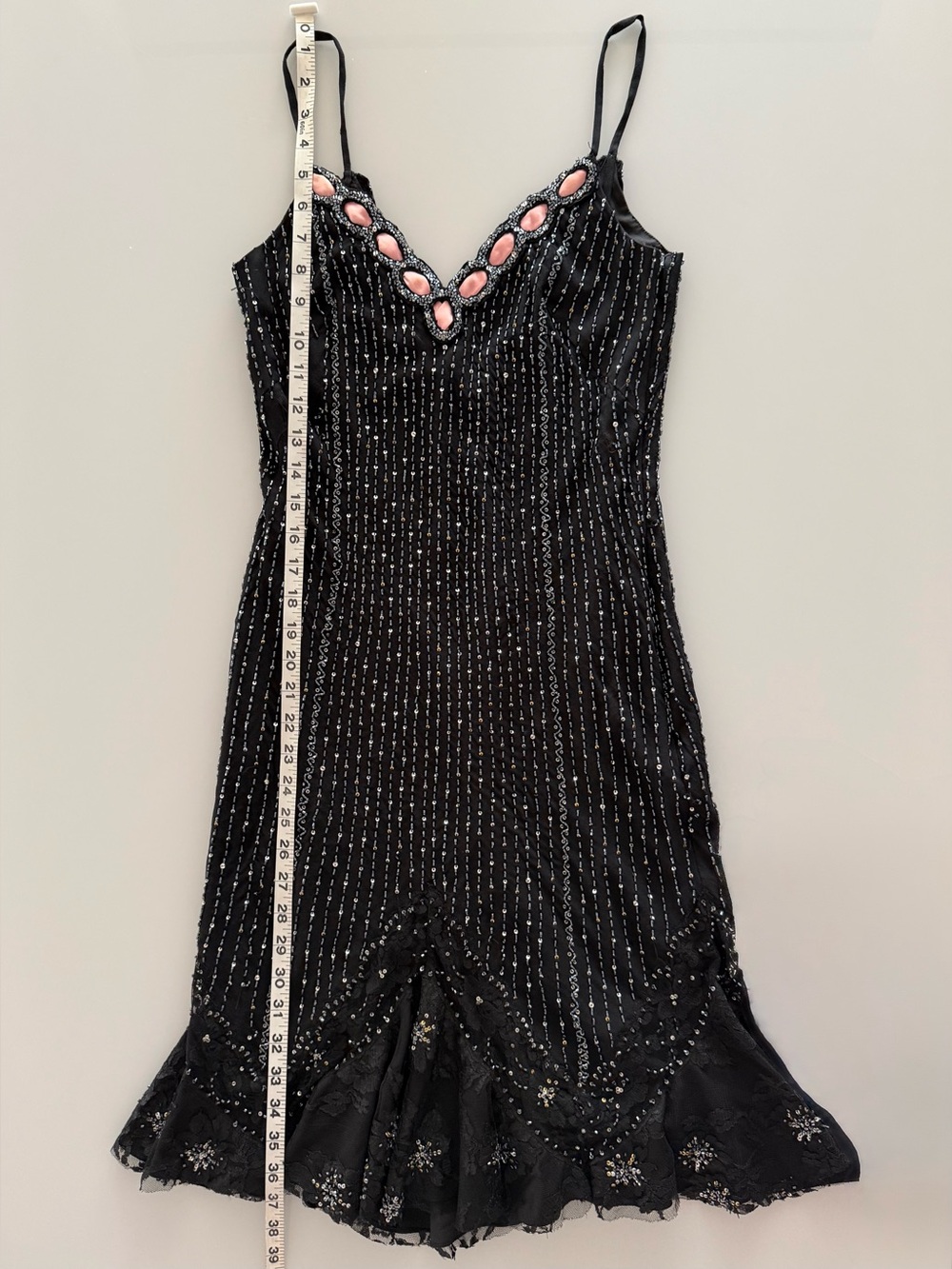 Black & Pink Silk Beaded Evening Gown Dress - Size M - Vintage - *Please Read* - Picture 15 of 16